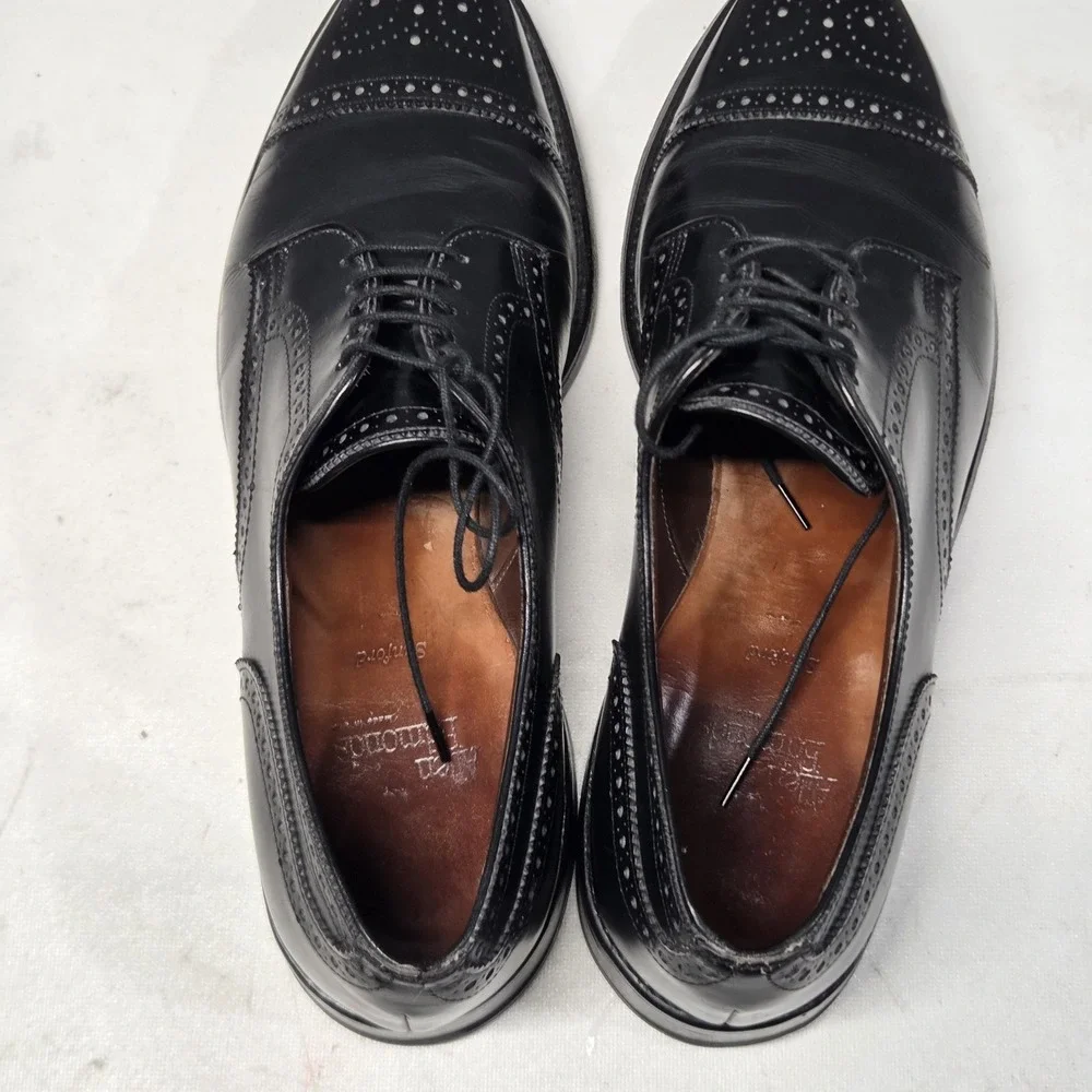 Allen Edmonds Black Leather Sanford Cap Toe Brogue Derby Men's 10.5 D USA